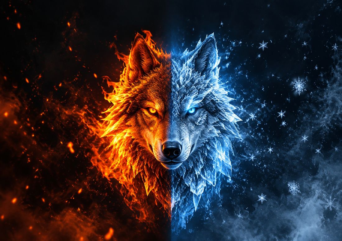 Fire & Ice Wolf — fondo de pantalla para iPhone Duo