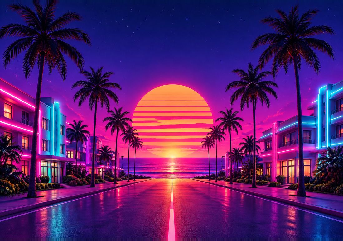 Neon Sunset — iPhone Duo wallpaper, inner display