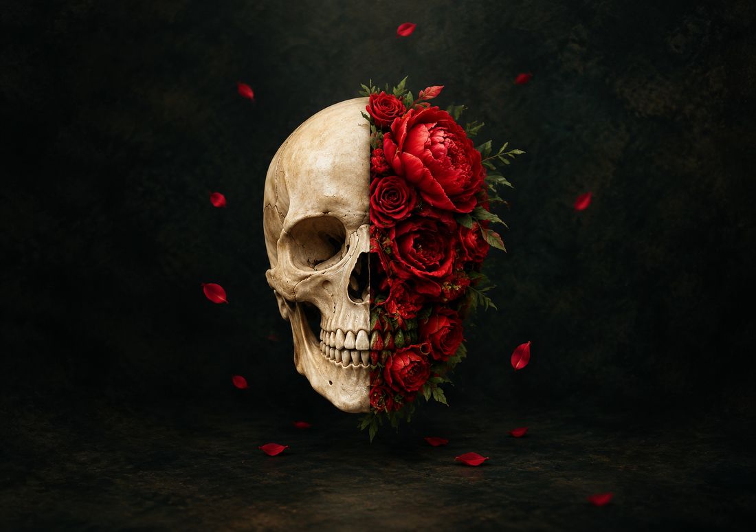 Skull in Bloom — fondo de pantalla para iPhone Duo